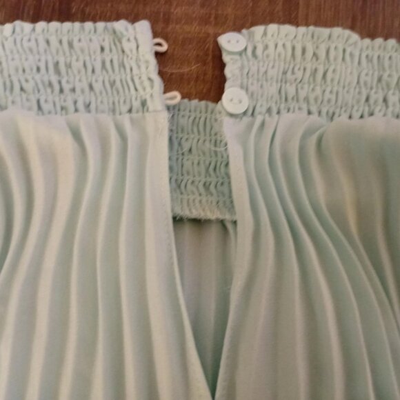 Suzy Shier Pleated Mock Neck Top - Pale Blue - Picture 3 of 3